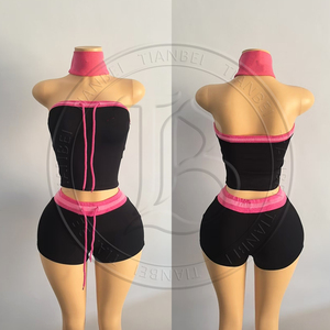 Completi Capri Personalizzabili con Logo per Donne, Top Halter Due Pezzi a <span class=keywords><strong>Pois</strong></span>, <span class=keywords><strong>Abbigliamento</strong></span> Estivo - Product Image 2