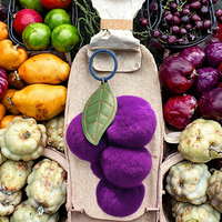 En gros, Breloques de sac en fausse fourrure de lapin Rex, mignonnes boules pompon, pendentifs de sac en peluche motif fruit de raisin, porte-clés de voiture