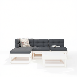 Ensemble de salon de jardin en bois de pin massif blanc, design modulaire, mobilier d'extérieur 4 places - Product Image 1