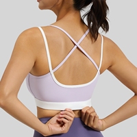 Yutuo Damen Sport-BH mit hoher Unterstützung, schnelltrocknend, Vier-Wege-Stretch, Logo vorne, atmungsaktiv, U-Ausschnitt, farblich abgestimmt, für Yoga und Fitness