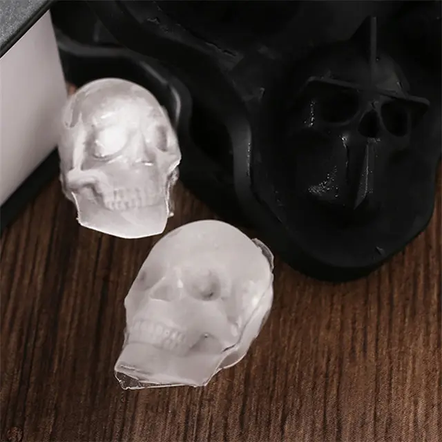 Accessoires de cuisine moule 3d Skull Ice Cube Trays Black 4 Cavity Silicon Multipurpose Whisky Ice Summer Silicone Support