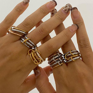 แหวนกันน้ำไม่หมอง 14k 18k ชุบทอง PVD แฟชั่น แหวนสแตนเลส 316L ประดับเพชรซิคอน สำหรับผู้หญิง - Product Image 1