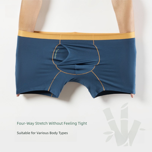 Men's Natural Bamboo Fiber <strong>Boxer</strong> <strong>Briefs</strong>, Antibacterial Long Leg Solid Color Premium Seamless Underwear - Product Image 4