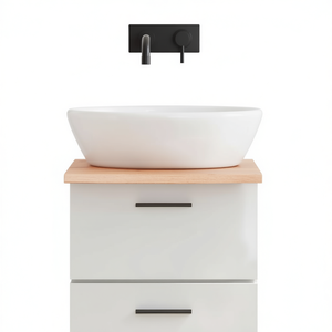 Mueble de Baño Moderno con Encimera de Madera Maciza de 15.7x23.6x0.8 Pulgadas, Acabado Tratado, Cajones, Lavabo de Cerámica - Product Image 1