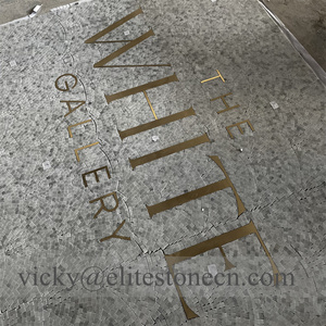 Mosaico <span class=keywords><strong>de</strong></span> Mármol Verde Hecho a Mano Personalizado, Medallón <span class=keywords><strong>de</strong></span> Mosaico con Chorro <span class=keywords><strong>de</strong></span> Agua, Letras <span class=keywords><strong>de</strong></span> Latón Dorado, Logotipo para Piso o Pared - Product Image 5