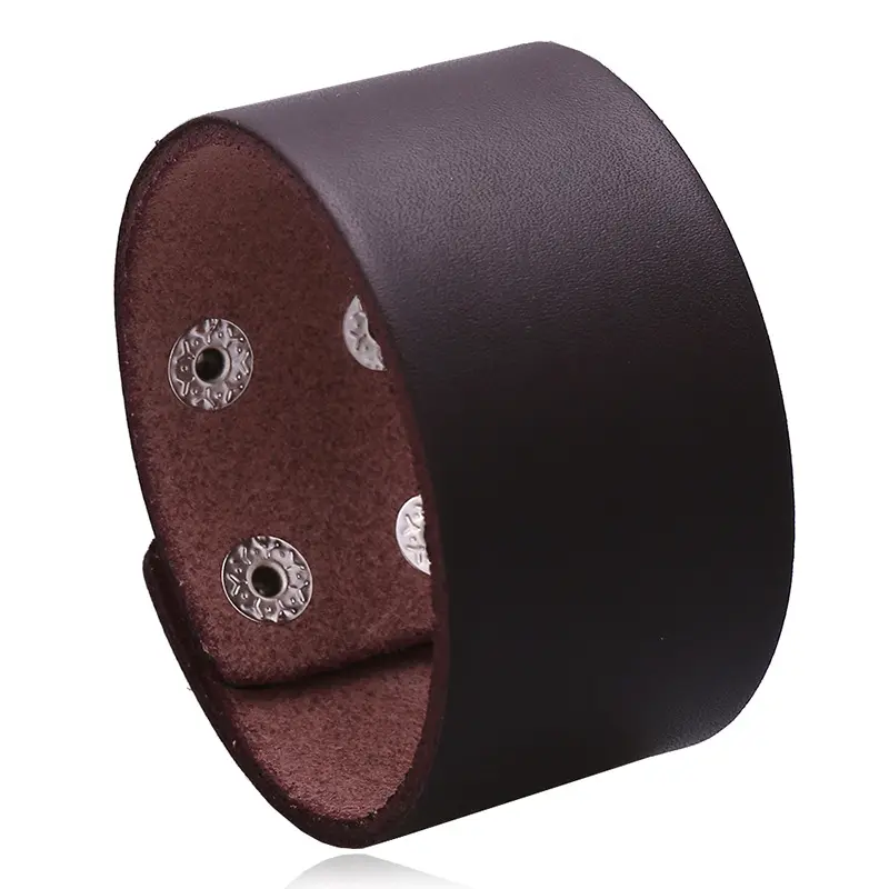 Браслет широкий из натуральной кожи для мужчин и женщин, модный винтажный многослойный браслет в стиле панк с двойной кнопкой, Ювелирное Украшение