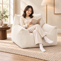 Fauteuil pouf moderne en velours côtelé blanc, confortable, pour la détente, compressé sous vide, sans cadre, pour enfants et adultes, pour la maison