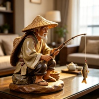 Estatua de Pescador Antiguo de Resina Personalizada BZY, Decoración Artesanal para Jardín Zen, Hogar, Oficina, Escritorio, Regalo Artístico, Venta al por Mayor B2B, OEM