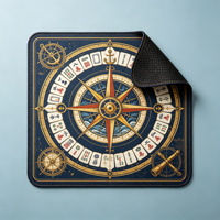 Tapis de Mahjong en microfibre antidérapant avec motif rose de la boussole nautique, carte des étoiles, ancre marine dorée et imprimé télescope, pour 4 joueurs
