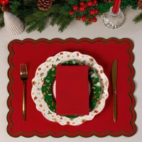 Napperons de table en lin élégants à bords festonnés, rouges, pour Noël, lavables, réutilisables, cadeaux de Noël pour la cuisine et la salle à manger