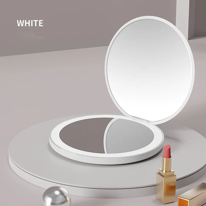 Petit miroir LED portable pliable à main avec logo personnalisé Miroir de voyage pliable Sac à main anti-buée pour le maquillage Miroir cosmétique à trois volets