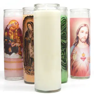 Fábrica, venta al por mayor, Iglesia religiosa, 7 días, vela de cristal coloreada con precio bajo