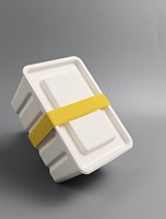 Boîte moulée en pulpe de bagasse haut de gamme, écologique, avec autocollant personnalisé et bande élastique