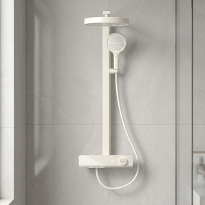 Ensemble de douche thermostatique minimaliste en laiton poli avec affichage numérique, barre coulissante, pulvérisation supérieure intelligente et douchette à main - Product Image 3