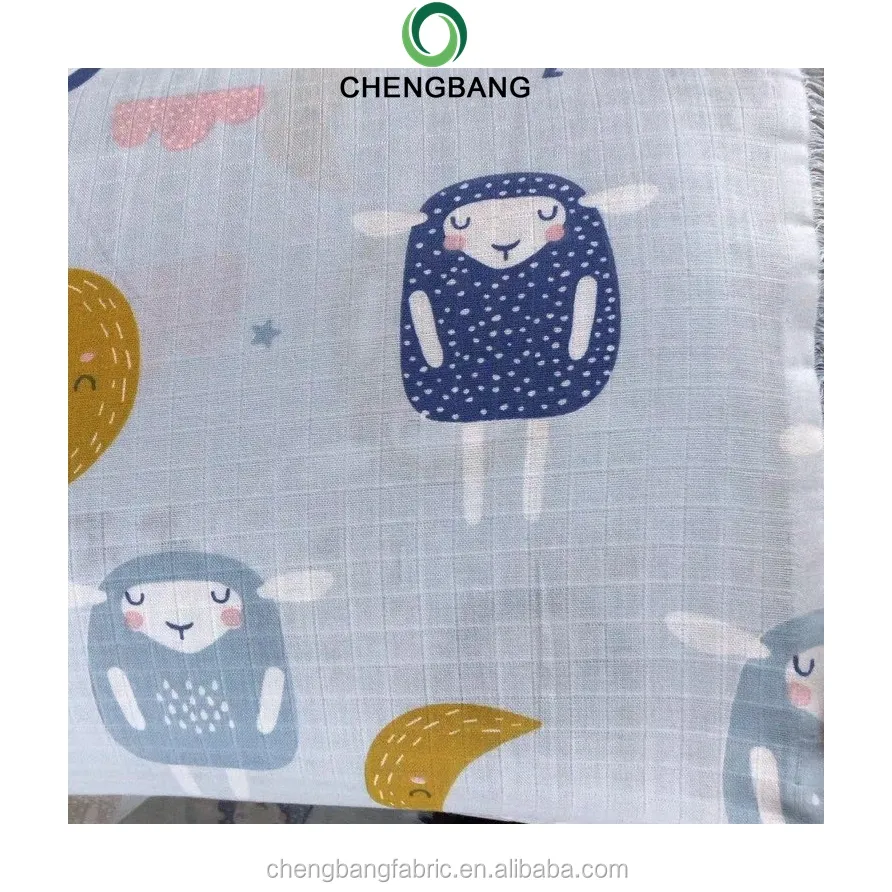 Chengbang Fabric Manufacture 100% Combed Cotton Soft and Breathable Muslin Fabric for Baby Swaddle