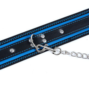 Collier SM en cuir PU bleu roi avec doublure en néoprène, laisse à chaîne métallique, équipement de bondage BDSM souple, jeu de rôle esclave, réglable MUQ - Product Image 4