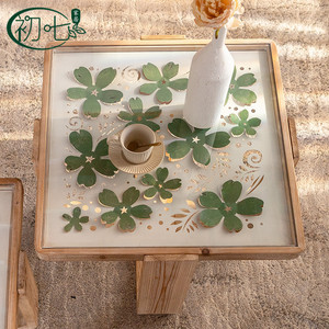 <b>Solid</b> <b>Wood</b> Coffee <b>Table</b> Glass <b>Top</b> Distressed Finish Small Apartment Living Room Side <b>Table</b> H2487 - Product Image 3