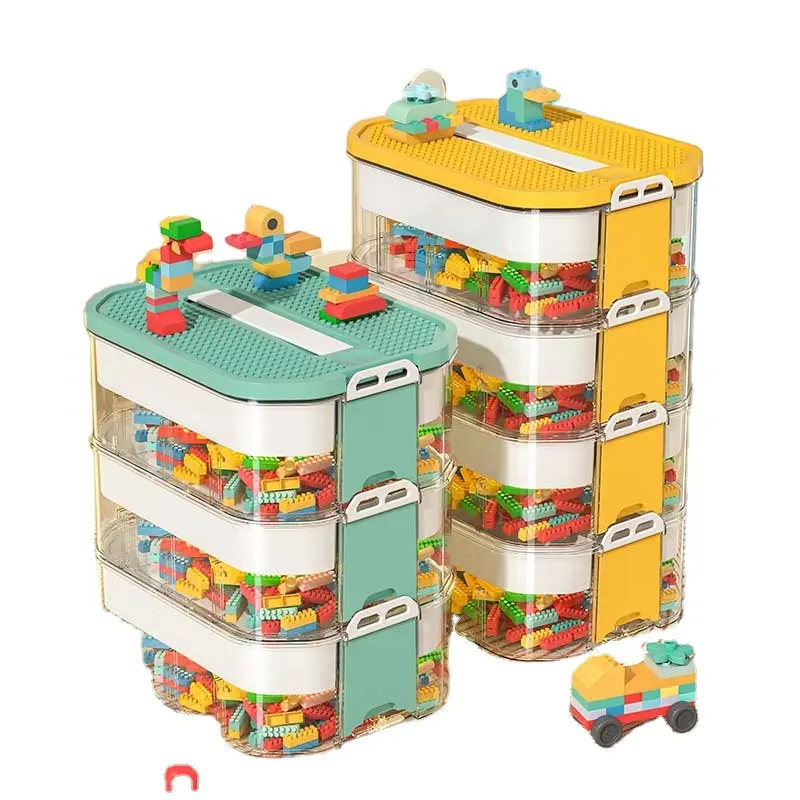 Atacado Handheld Modular Storage Boxes Empilhável Grande Dobrável Plástico Kids Brinquedos Caixa De Armazenamento com Tampa