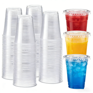 Vasos de Plástico de 16 oz con Tapas, Transparentes, Personalizados, Desechables, de Doble Pared, PET, 90 mm de Diámetro, para Llevar, 300 ml, Impresión UV - Product Image 1