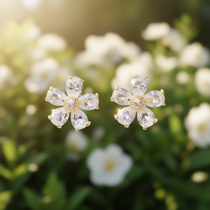 คลารา ดี. เคลียร์ต่างหูคริสตัลรูปดอกไม้ ทอง 18K ประดับเพชรพลอย สำหรับใส่ทุกวัน เครื่องประดับสตรีสุดโรแมนติก - Product Image 2