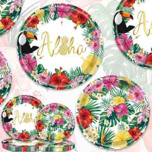 Hawaiian Party Supplies <b>Disposable</b> 12.5 X 10.5 Inch Oval Paper <b>Plates</b> for Luau Decorations - Product Image 4