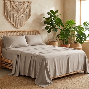 100% Viscose Derived Bamboo Flat Sheet <strong>Set</strong> King Size 4-Piece <strong>Bed</strong> Sheet <strong>Set</strong> Ultra Breathable Cooling Modern Style 16" Deep Pocket - Product Image 4