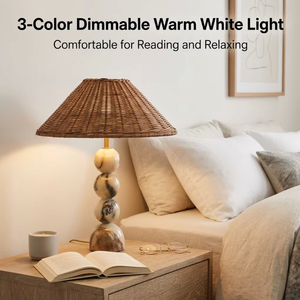 3 Color Dimmable Stone Base Warm White Bedside Table Lamp with Marble Pattern Base Fabric <b>Shade</b> Night <b>Light</b> <b>for</b> <b>Bedroom</b> - Product Image 1