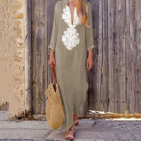 Robe longue en coton de haute qualité, décontractée, col en v profond, style bohème, multicolore, ample, manches longues, 2022