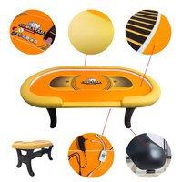 Table de poker Coolstar avec LED jaunes, 71 pouces, port d'alimentation, bord en similicuir, dessus en feutre antidérapant, pieds pliables, haute qualité pour 8 à 10 joueurs