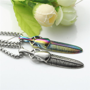 Titanium Steel Feather Pendant Stainless Steel Themed Pendant For Men Gift Jewelry 233069 - Product Image 4