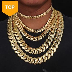 Bracelet chaîne cubaine en laiton plaqué or 14K 18K, 10 mm 25 mm, robuste, solide, chaîne cubaine Miami pour homme. - Product Image 1