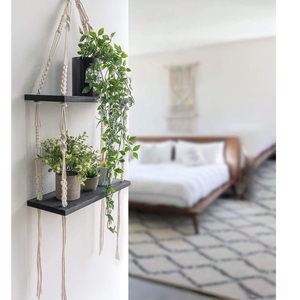 Estante de Pared de Macramé Bohemio de <span class=keywords><strong>2</strong></span> Niveles, Estantes Flotantes de Cuerda de Algodón Tejida a <span class=keywords><strong>Mano</strong></span> para Baño, Dormitorio, Sala de Estar y Decoración de Cuarto de Niños - Product Image 2