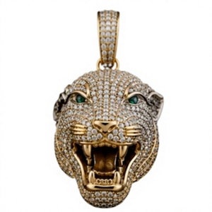 Colgante Cabeza de Pantera con Micro Pavé de Moissanita, Bañado en Rodio, Tono Dorado, Joyería Animal, Regalo - Product Image 1