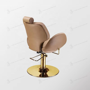 Fauteuil <span class=keywords><strong>de</strong></span> Barbier Professionnel <span class=keywords><strong>de</strong></span> Luxe en Cuir Marron Réglable – Chaise <span class=keywords><strong>de</strong></span> Salon <span class=keywords><strong>de</strong></span> Coiffure Dorée - Product Image 2