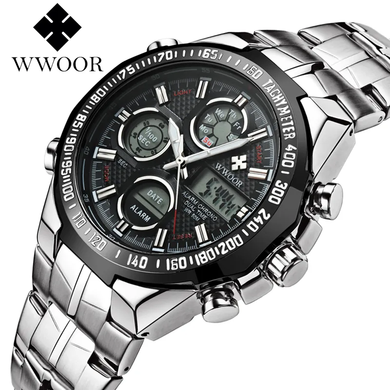 Hot Selling Fashion Herren Digital Armbanduhren Luxus Edelstahl armband Wasserdichte Quarzuhren Sport Dual Movement Uhren