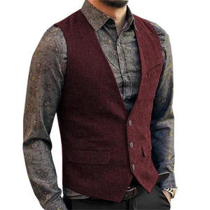 RNSHANGER Printemps Hommes Slim Fit Loisirs Bourgogne <span class=keywords><strong>Gilet</strong></span> Taille S-3XL Casual Sans Manches Business Multi-Pocket Suit Vest - Product Image 1