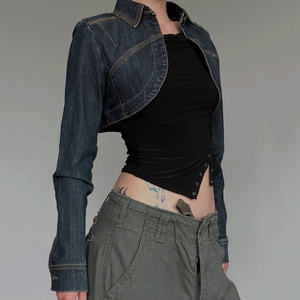 Chaqueta Corta de Mezclilla para Mujer, Lavada, de Manga Larga, con Botones al Frente, Estilo Casual Urbano - Product Image 3