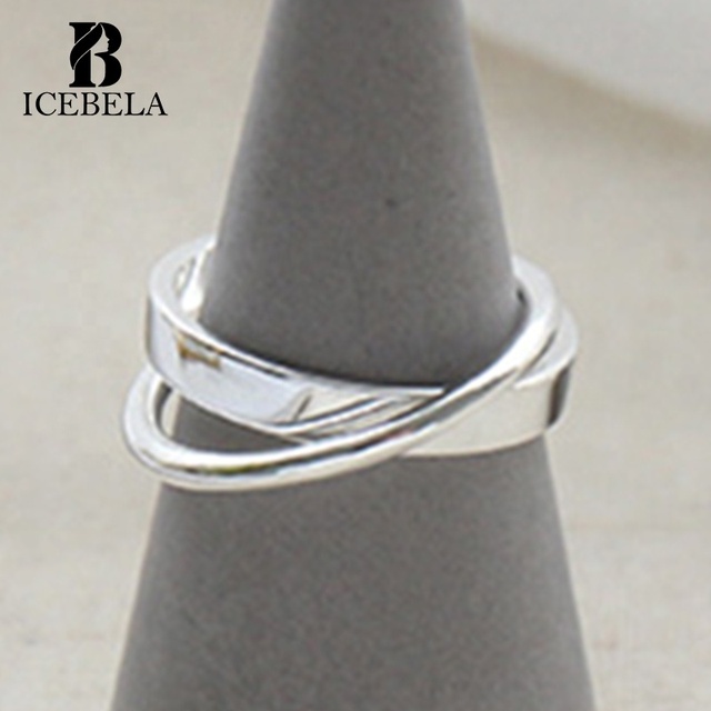 Fashion Fine Jewelry Korean Style Minimalist Vintage Ring Sterling Silver Interlocked Stacking Double Band Rings for Girls