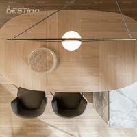 Cuisine modulaire en bois de chêne teinté moderne Villa de Copenhague, îlot en résine de pierre calcaire en acier inoxydable, prêt à l'emploi