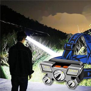 Lampe frontale LED rechargeable, batterie 3000mAh, étanche IP54, faisceau super lumineux réglable, camping, utilisation en extérieur, portable, bleue - Product Image 1