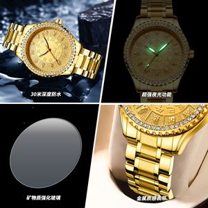 Binbond Gold Plated Diamond Dial Zodiac Men's Watch Stainless Steel Band Quartz Movement Waterproof Gift Watch - Product Image 4