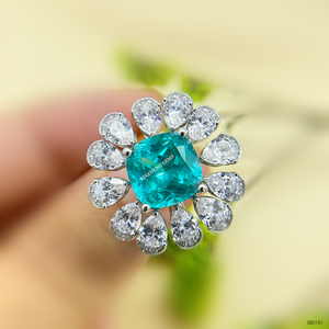 Mới đến 925 Bạc Paraiba Vòng asscher cắt phòng thí nghiệm phát triển Paraiba Tourmaline moissanite Vòng - Product Image 1