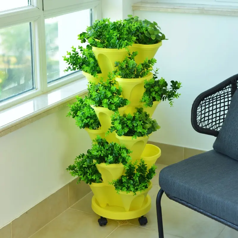 Vaso di fiori da giardinaggio verticale con erba vegetale impilabile in plastica