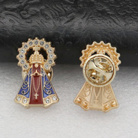 Broche Notre-Dame de la Conception Apparue, plaquée or, avec strass, Miracles Catholiques, en métal