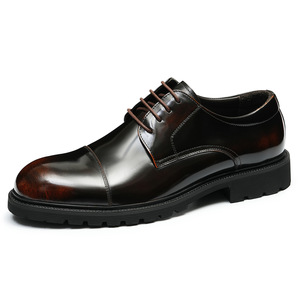 Chaussures habillées pour hommes en cuir véritable, style Oxford, bout rond, à lacets, couleur unie, semelle extérieure en caoutchouc, toutes saisons, pour le travail, vente en gros de chaussures pour hommes - Product Image 1