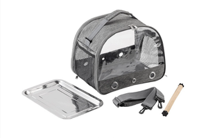 Kuş papağan seyahat taşıyıcısı taşınabilir kuş kafesi paslanmaz çelik tepsi çıkarılabilir ahşap standı sopa ve uzun omuz askısı çantası - Product Image 4