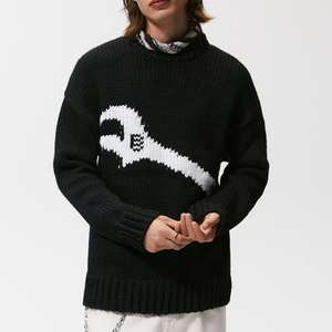 Logo personnalisé OEM & ODM Pull en jacquard noir à clé décontracté Pull pour hommes à col rond et à manches longues - Product Image 1