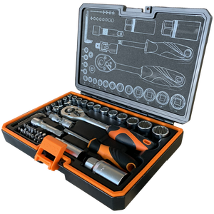 KENDO-Juego de herramientas de mano de grado DIY de 45 piezas, llave de vaso y brocas cromadas con características hexagonales Torx, OEM personalizable para uso de reparación - Product Image 1