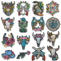 Parches Bordados al Estilo Retro Americano del Oeste, con Diseño de Toro, Calavera, Pistola, Rosa y Cactus, Adhesivos Termoadhesivos con Logotipo Personalizado, Venta al Por Mayor