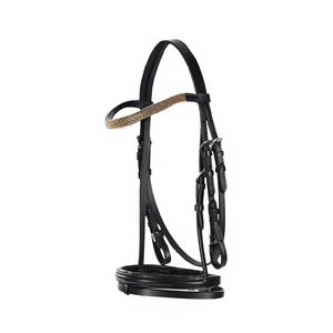 Bridon de saut décoratif de luxe avec logo personnalisé brodé, design camouflage, frontale amovible, en cuir de haute qualité - Product Image 1